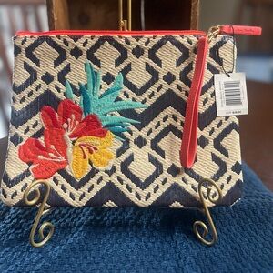 Vera Bradley Navy and Cream Clutch with Floral Embroidery